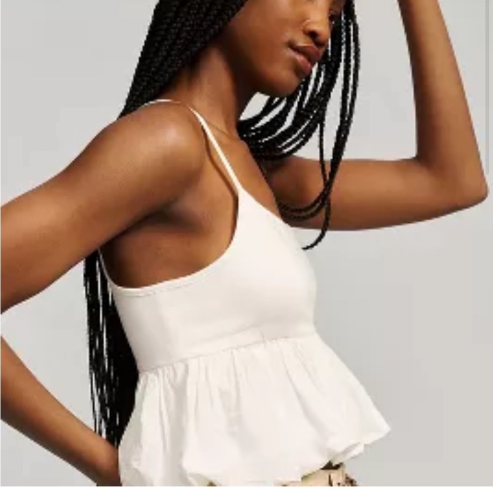 NWT Anthropologie Maeve White Ruffled Bubble Hem Cropped Tank (L)